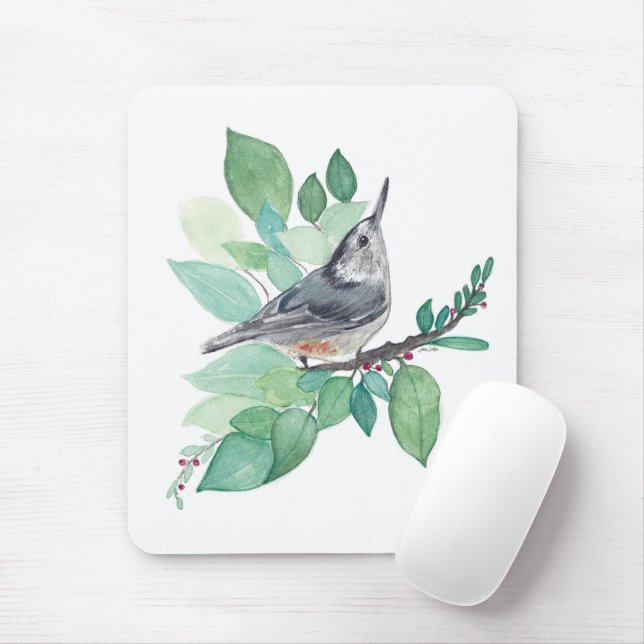 White Breasted Nuthatch Bird Mouse Pad (With Mouse)