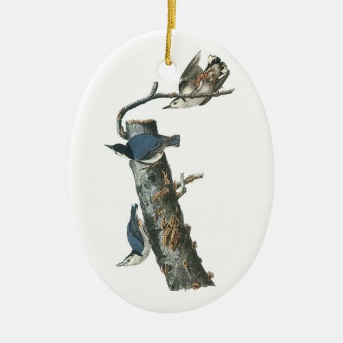 White_breasted Nuthatch by Audubon Ceramic Ornament