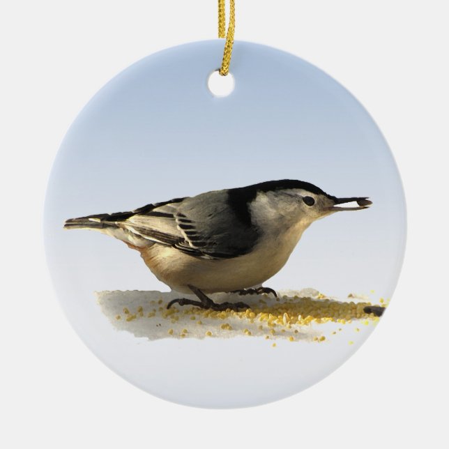 White-breasted Nuthatch Ceramic Ornament (Front)