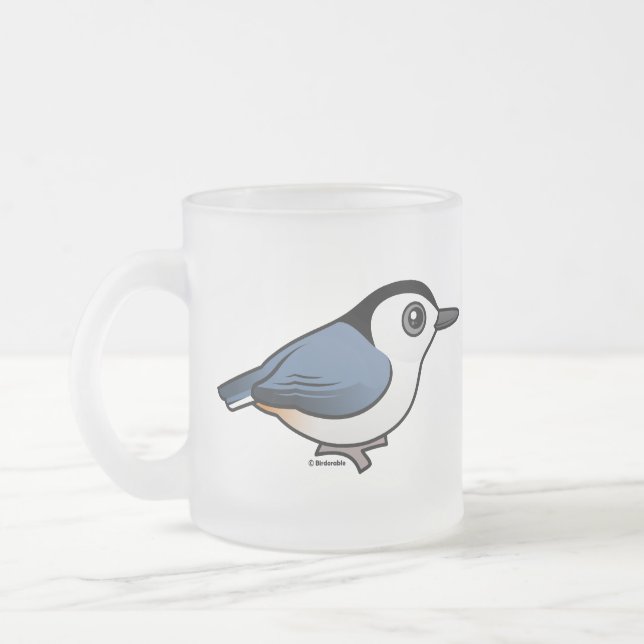 White-breasted Nuthatch Frosted Glass Coffee Mug (Left)