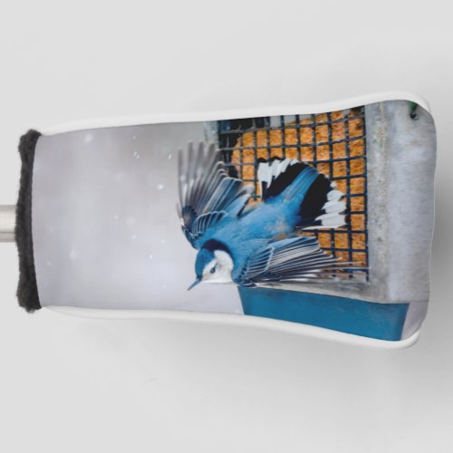 White_Breasted Nuthatch in Snow _ Original Photo Golf Head Cover