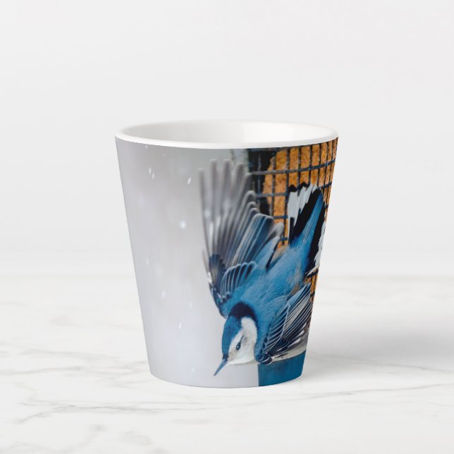 White-Breasted Nuthatch in Snow - Original Photo Latte Mug (Front)