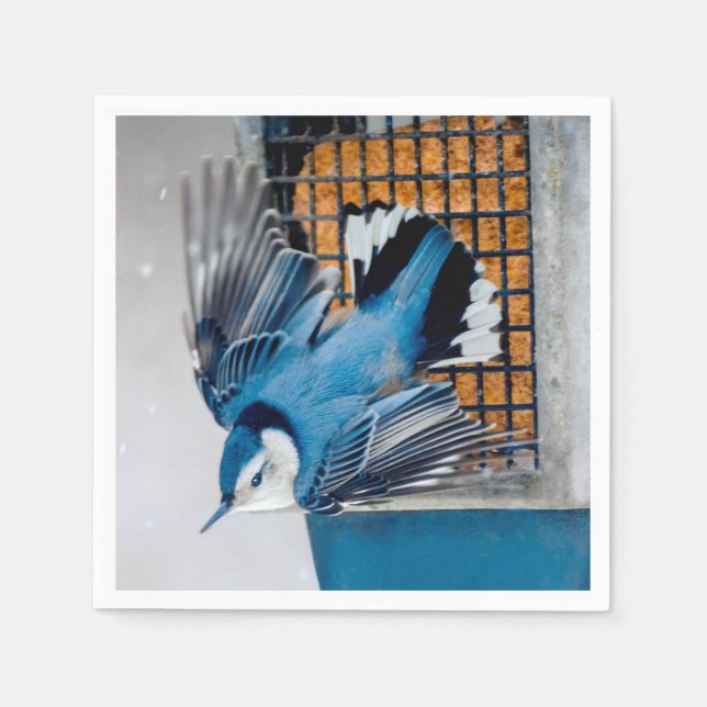 White-Breasted Nuthatch in Snow - Original Photo Napkins (Front)