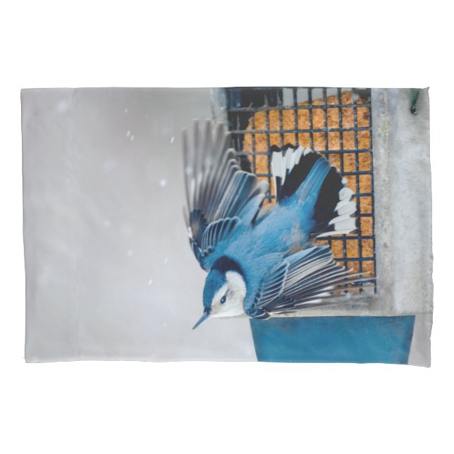 White-Breasted Nuthatch in Snow - Original Photo Pillow Case (Front)