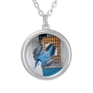 White-Breasted Nuthatch in Snow - Original Photo Silver Plated Necklace