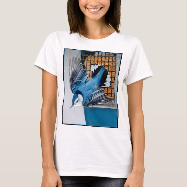 White-Breasted Nuthatch in Snow - Original Photo T-Shirt (Front)