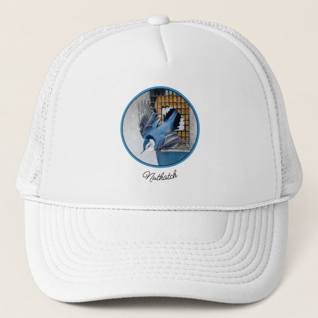 White-Breasted Nuthatch in Snow - Original Photo Trucker Hat (Front)