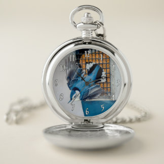 White-Breasted Nuthatch in Snow Pocket Watch
