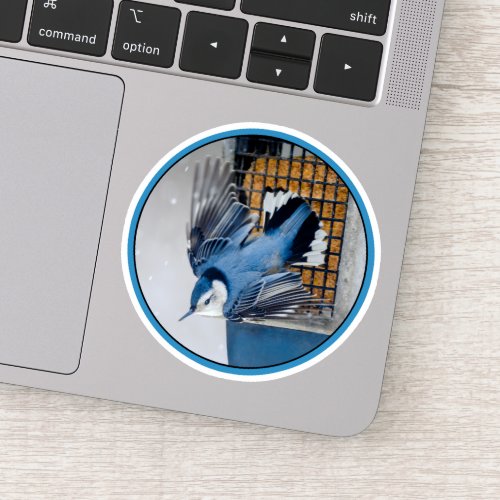 White_Breasted Nuthatch in Snow Sticker