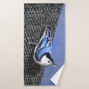 White-Breasted Nuthatch Painting Original Bird Art Bath Towel Set