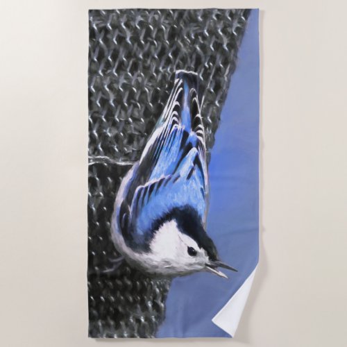 White_Breasted Nuthatch Painting Original Bird Art Beach Towel