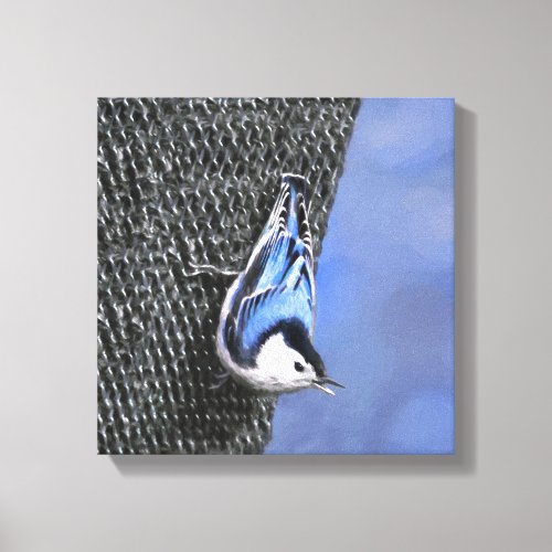 White_Breasted Nuthatch Painting Original Bird Art Canvas Print