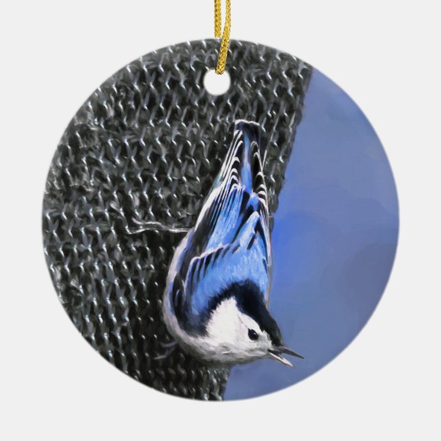 White-Breasted Nuthatch Painting Original Bird Art Ceramic Ornament (Front)