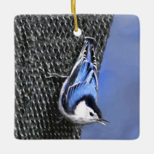 White-Breasted Nuthatch Painting Original Bird Art Ceramic Ornament