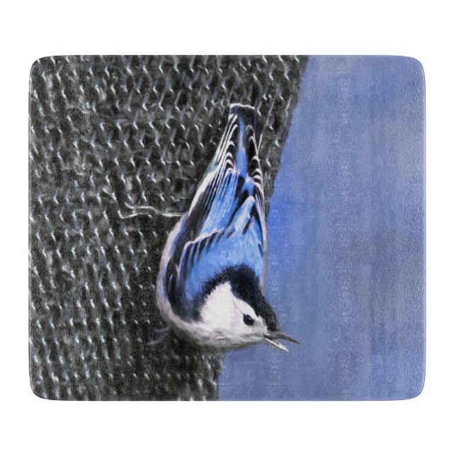 White-Breasted Nuthatch Painting Original Bird Art Cutting Board (Front)