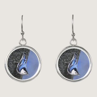 White-Breasted Nuthatch Painting Original Bird Art Earrings
