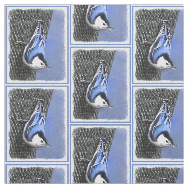 White-Breasted Nuthatch Painting Original Bird Art Fabric (Swatch)