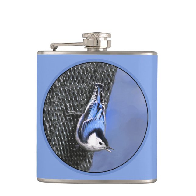 White-Breasted Nuthatch Painting Original Bird Art Flask (Front)