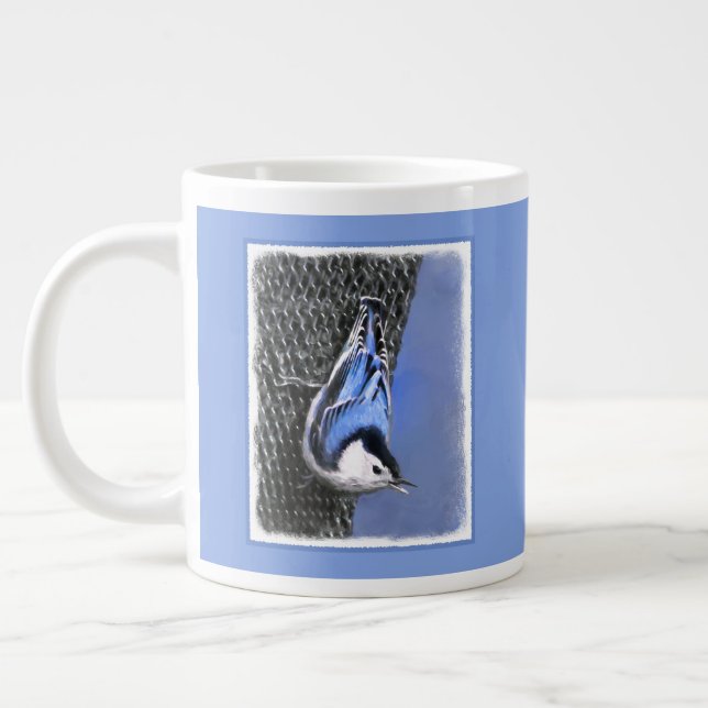 White-Breasted Nuthatch Painting Original Bird Art Giant Coffee Mug (Left)
