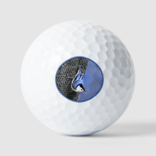White_Breasted Nuthatch Painting Original Bird Art Golf Balls