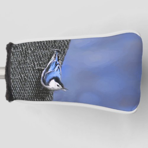 White_Breasted Nuthatch Painting Original Bird Art Golf Head Cover