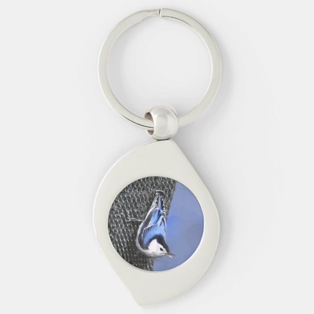 White-Breasted Nuthatch Painting Original Bird Art Keychain (Front)