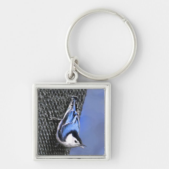 White-Breasted Nuthatch Painting Original Bird Art Keychain (Front)