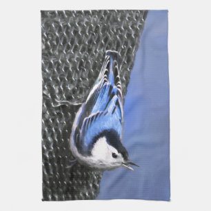 White-Breasted Nuthatch Painting Original Bird Art Kitchen Towel