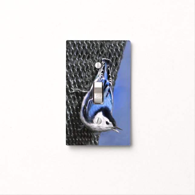 White-Breasted Nuthatch Painting Original Bird Art Light Switch Cover (In Situ)