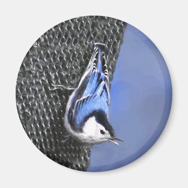 White-Breasted Nuthatch Painting Original Bird Art Magnet (Front)