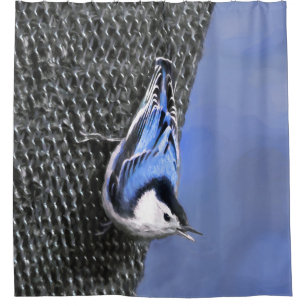 White-Breasted Nuthatch Painting Original Bird Art Shower Curtain