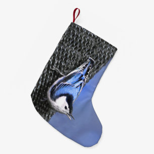 White-Breasted Nuthatch Painting Original Bird Art Small Christmas Stocking