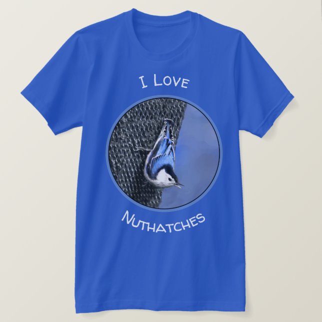 White-Breasted Nuthatch Painting Original Bird Art T-Shirt (Design Front)