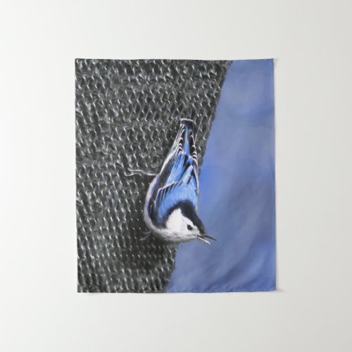 White_Breasted Nuthatch Painting Original Bird Art Tapestry