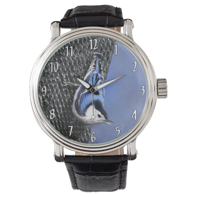 White-Breasted Nuthatch Painting Original Bird Art Watch (Front)
