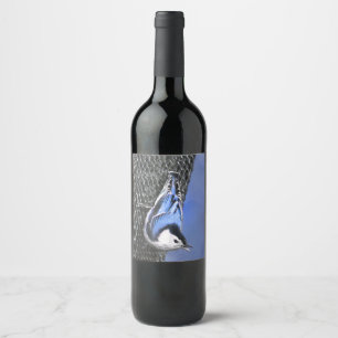 White-Breasted Nuthatch Painting Original Bird Art Wine Label