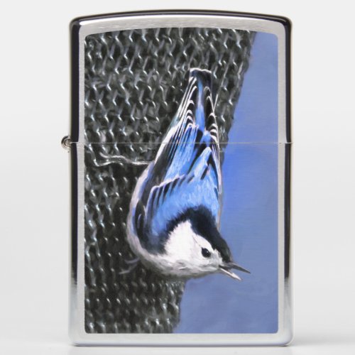 White_Breasted Nuthatch Painting Original Bird Art Zippo Lighter