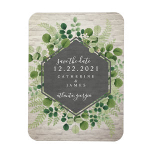 White Brick Botanical Wedding Save The Date Magnet