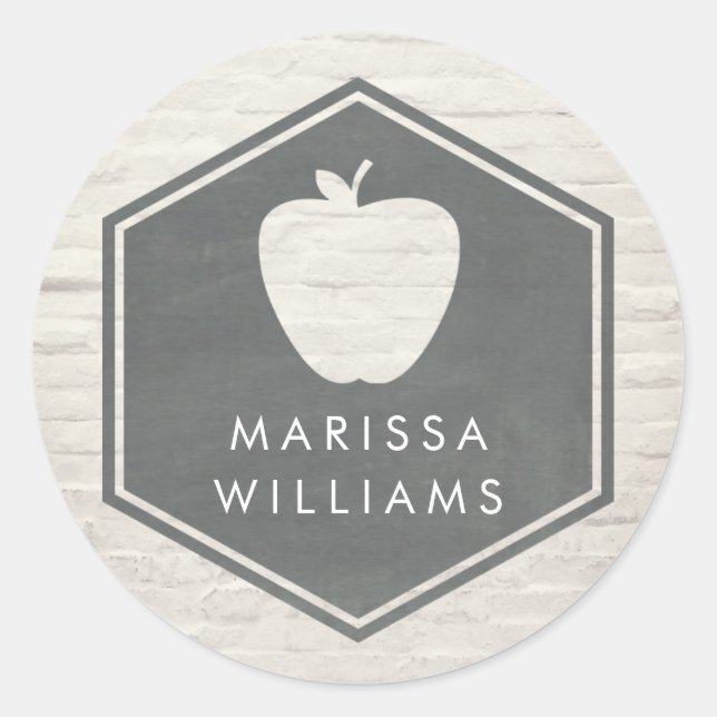 White Brick Geometric Apple Teacher Classic Round Sticker (Front)
