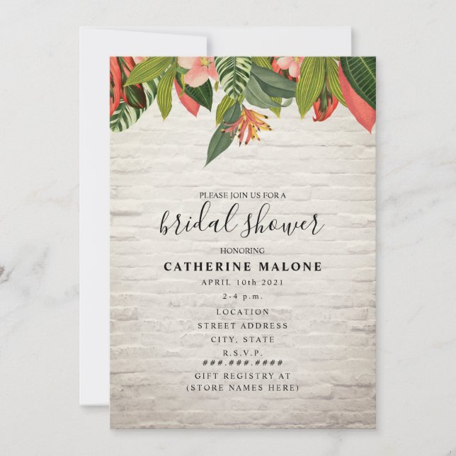 White Brick Tropical Bridal Shower Invitation (Front)