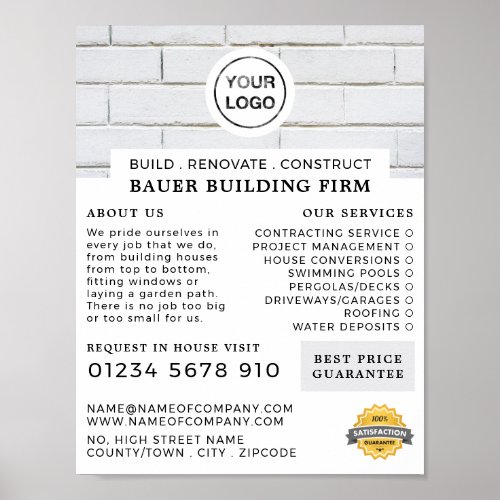 White Brick Wall Building Firm Builders Advert Poster