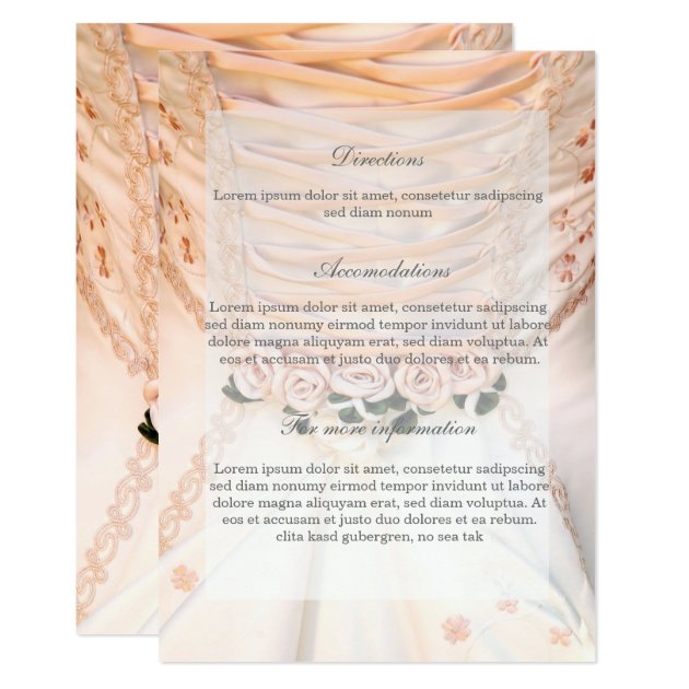 White Bridal Dress With Roses Wedding Directions Card
