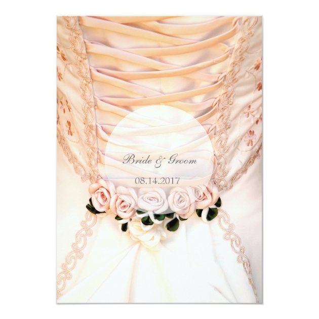 White Bridal Dress With Roses Wedding Directions Card