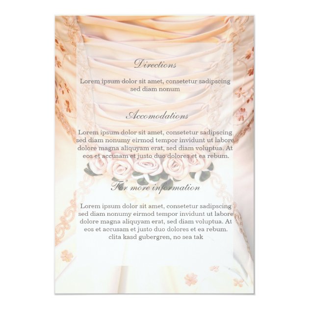 White Bridal Dress With Roses Wedding Directions Card