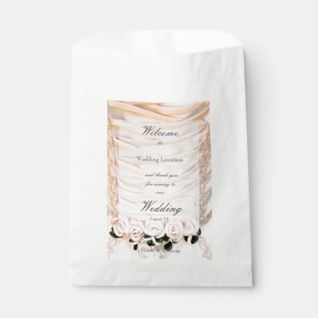 White Bridal Dress with Roses Wedding Favor Bag (Front)