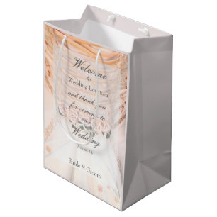 White Bridal Dress with Roses Wedding Medium Gift Bag