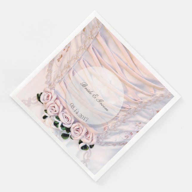 White Bridal Dress with Roses Wedding Paper Dinner Napkins (Corner)
