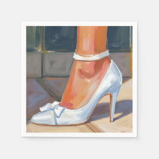 White Bridal Heels Wedding Napkins