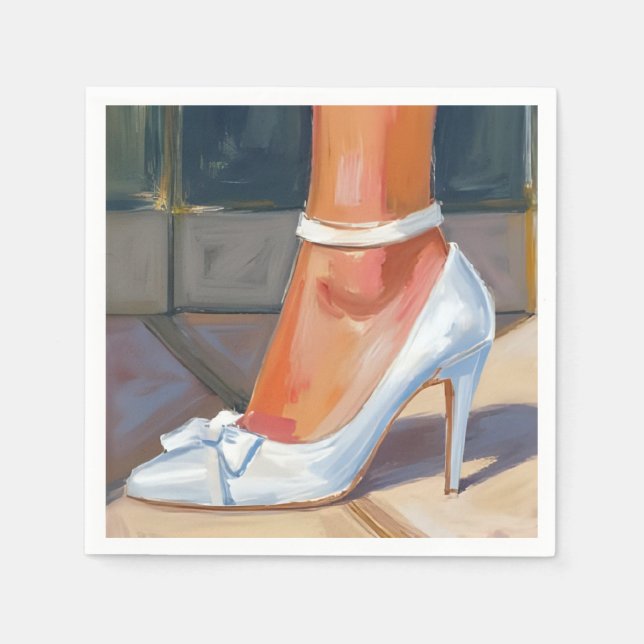 White Bridal Heels Wedding Napkins (Front)