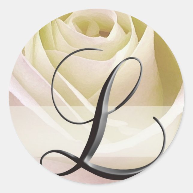 White Bridal Rose Monogram Sticker Initial L (Front)